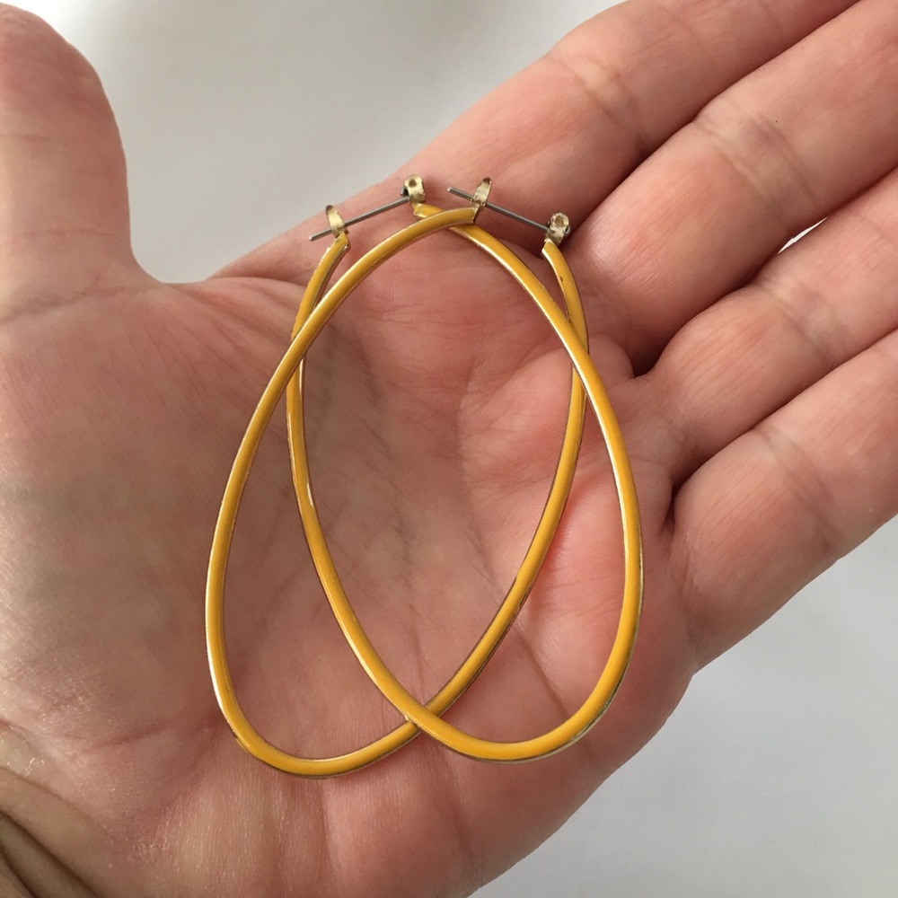 Yellow Gold Enamel Lg. Oval Hoop Pierced Earrings